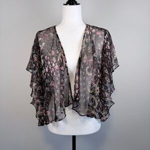 Forever 21 Sheer Blouse Floral Ruffles Lace Whimsical Romantic Black Small